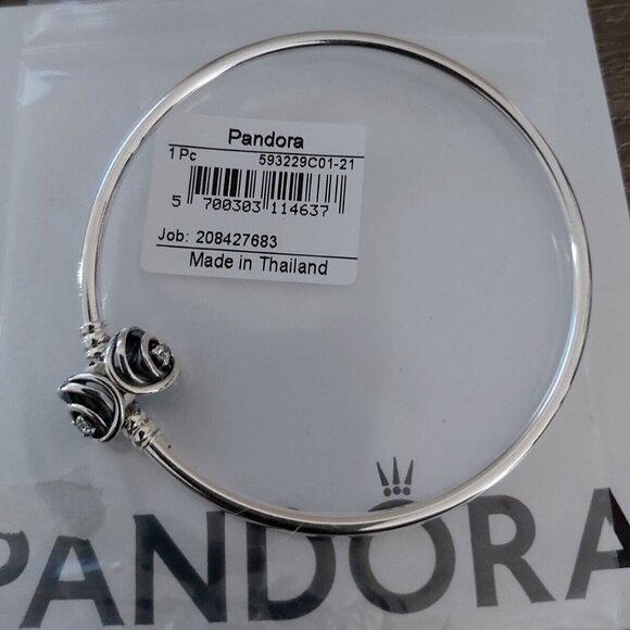 Pandora Moments Limited Edt Sterling Silver Encircled Clasp Bangle 593229C01-21 - Picture 1 of 8